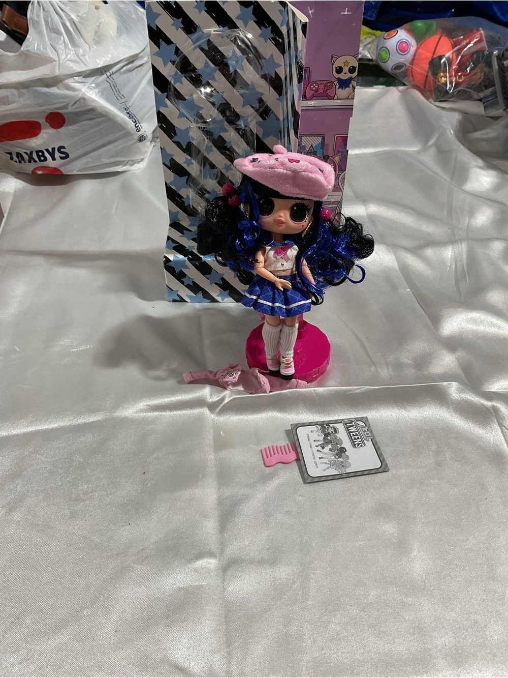 Blue & Pink Fashion Doll with Beret and Stand
